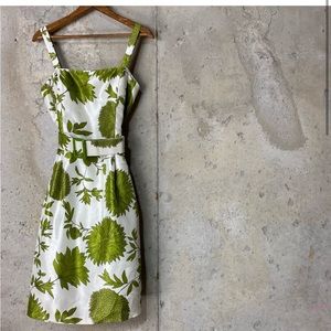 Jessica Howard ivory white green floral leaves fit and flare sleeveless dress